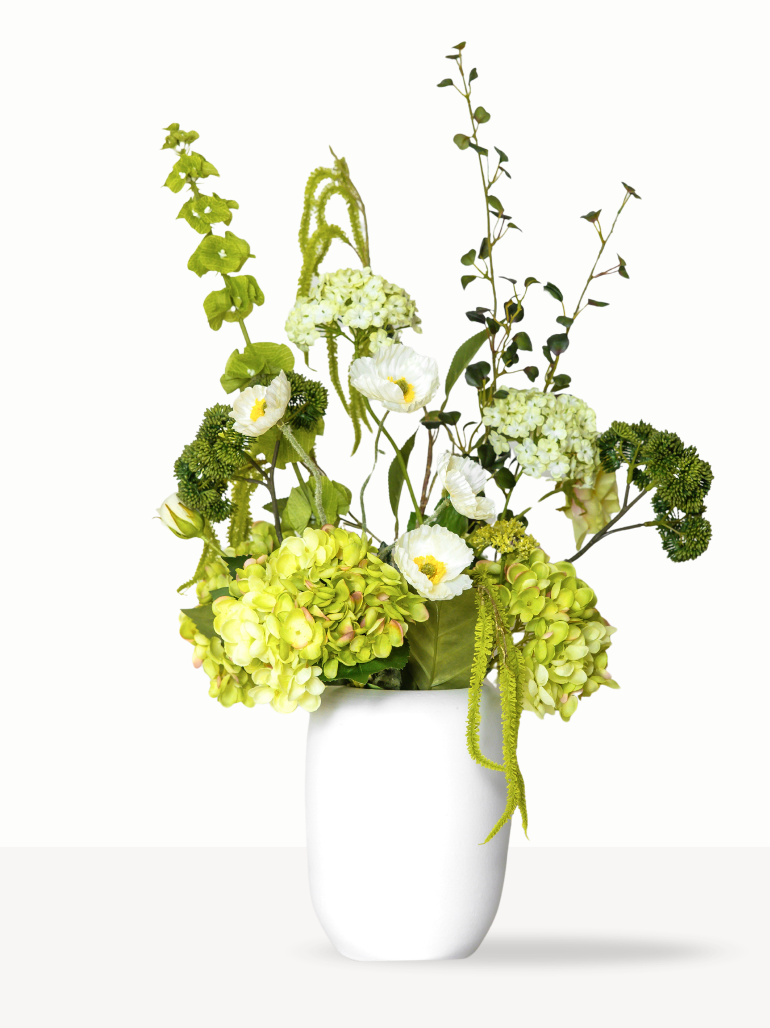 Fris zijden boeket Lotus met witte poppy's en groene details - Blossig