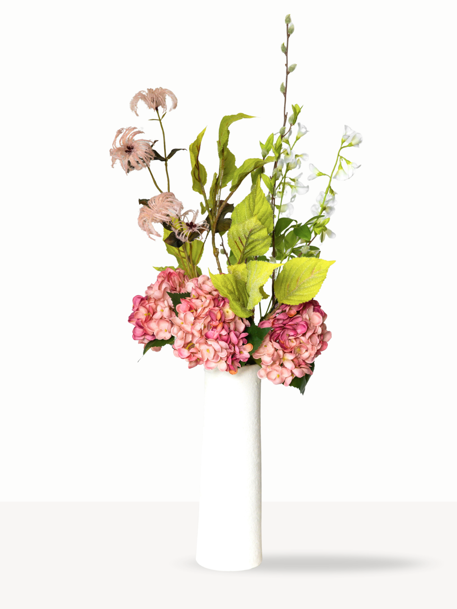 Kunstboeket Bella met zijden hortensia's en groene details - Blossig